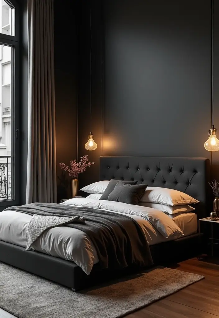 30 Black Bed Frame Bedroom Ideas That Look Strong & Stylish - 19. Metallic Accents