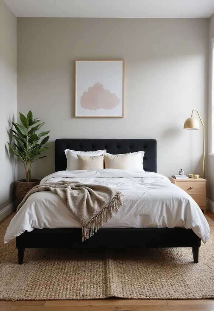 30 Black Bed Frame Bedroom Ideas That Look Strong & Stylish - 20. Layered Rugs