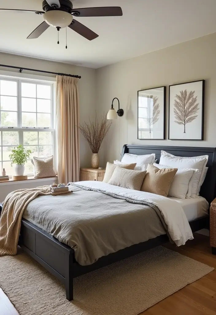 30 Black Bed Frame Bedroom Ideas That Look Strong & Stylish - 23. Seasonal Decor Switching