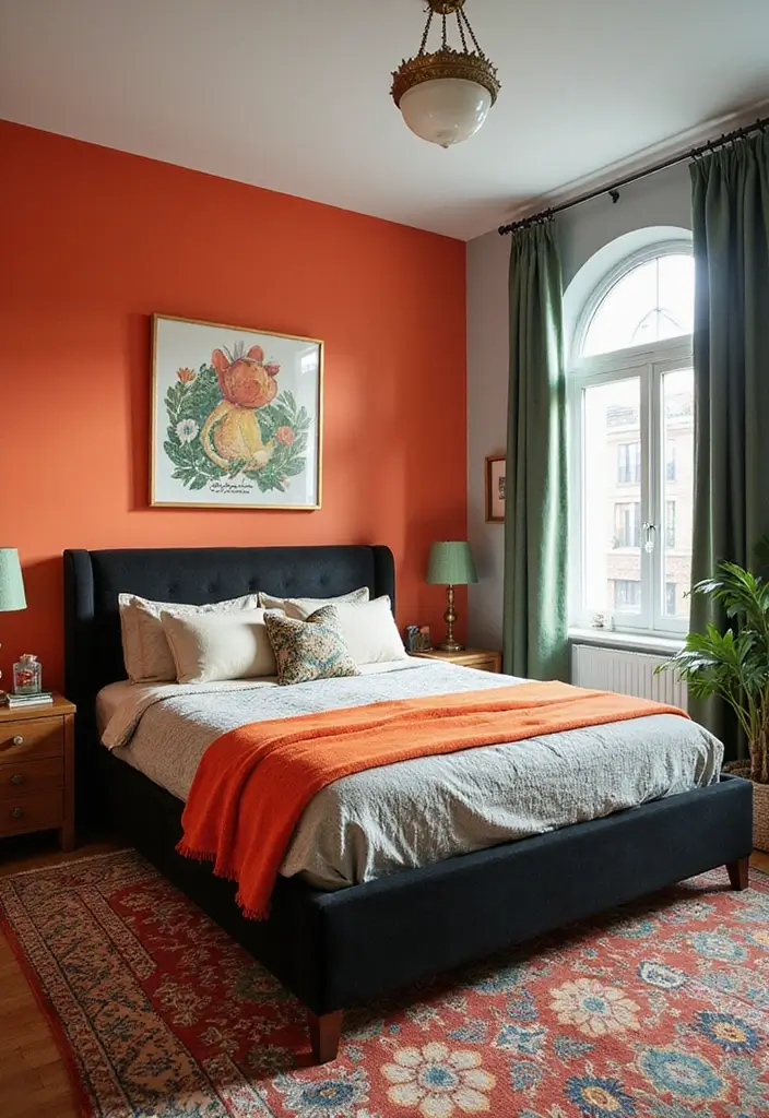 30 Black Bed Frame Bedroom Ideas That Look Strong & Stylish - 26. Bold Color Accents