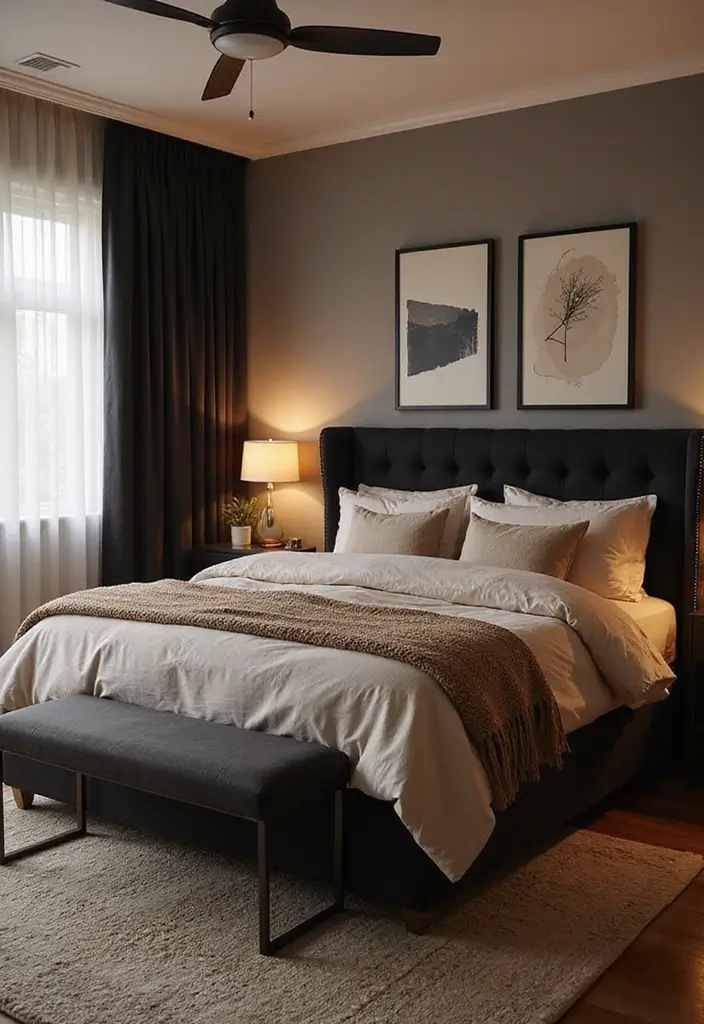 30 Black Bed Frame Bedroom Ideas That Look Strong & Stylish - 3. Cozy Contemporary Vibes