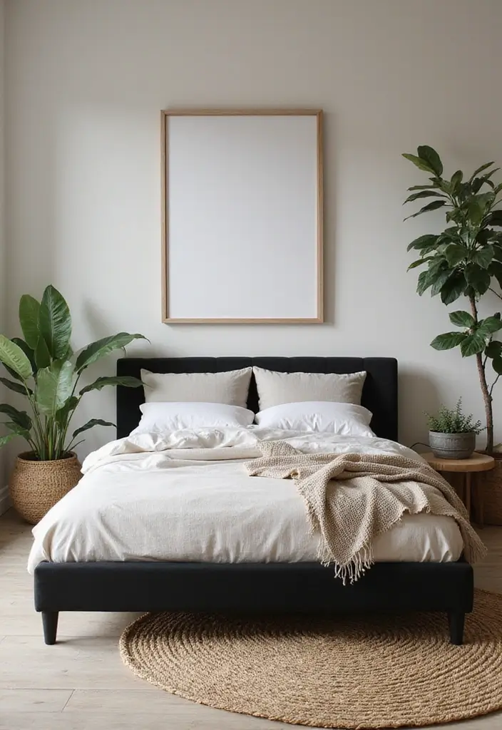 30 Black Bed Frame Bedroom Ideas That Look Strong & Stylish - 30. Nature-Inspired Decor
