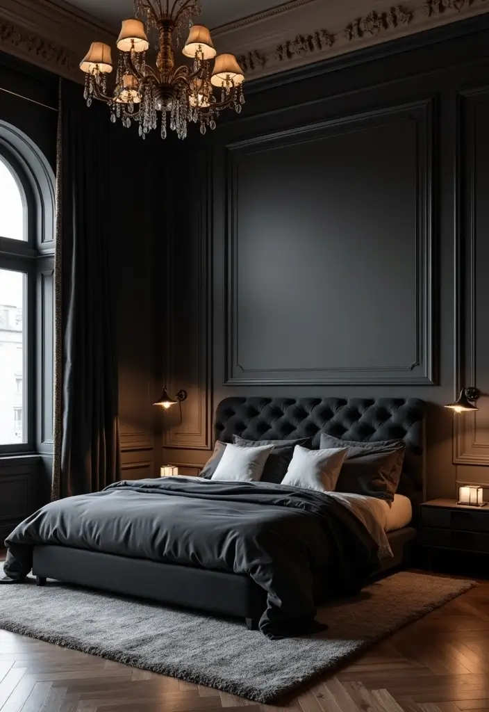 30 Black Bed Frame Bedroom Ideas That Look Strong & Stylish - 5. Drama with Dark Walls