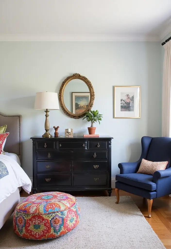 30 Blue and Black Bedroom Ideas That Mix Cool and Confidence - 10. Unique Furniture Pieces