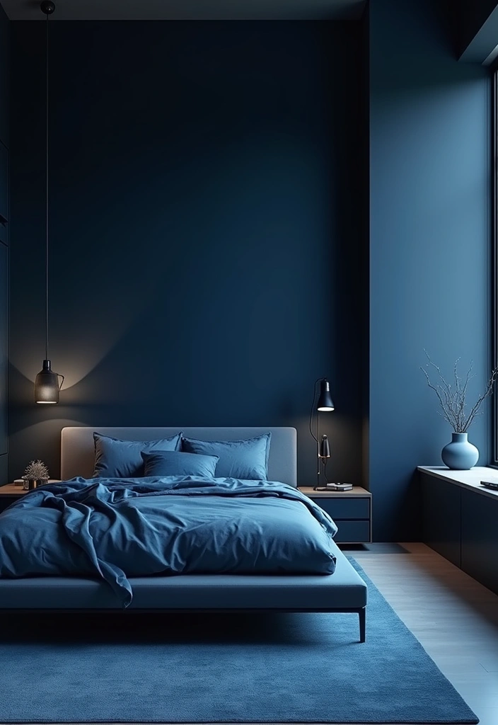 30 Blue and Black Bedroom Ideas That Mix Cool and Confidence - 12. Minimalist Approach