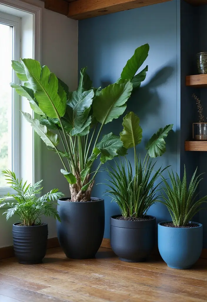 30 Blue and Black Bedroom Ideas That Mix Cool and Confidence - 14. Nature-Inspired Elements