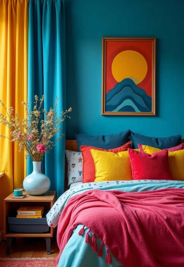 30 Blue and Black Bedroom Ideas That Mix Cool and Confidence - 18. Colorful Accents