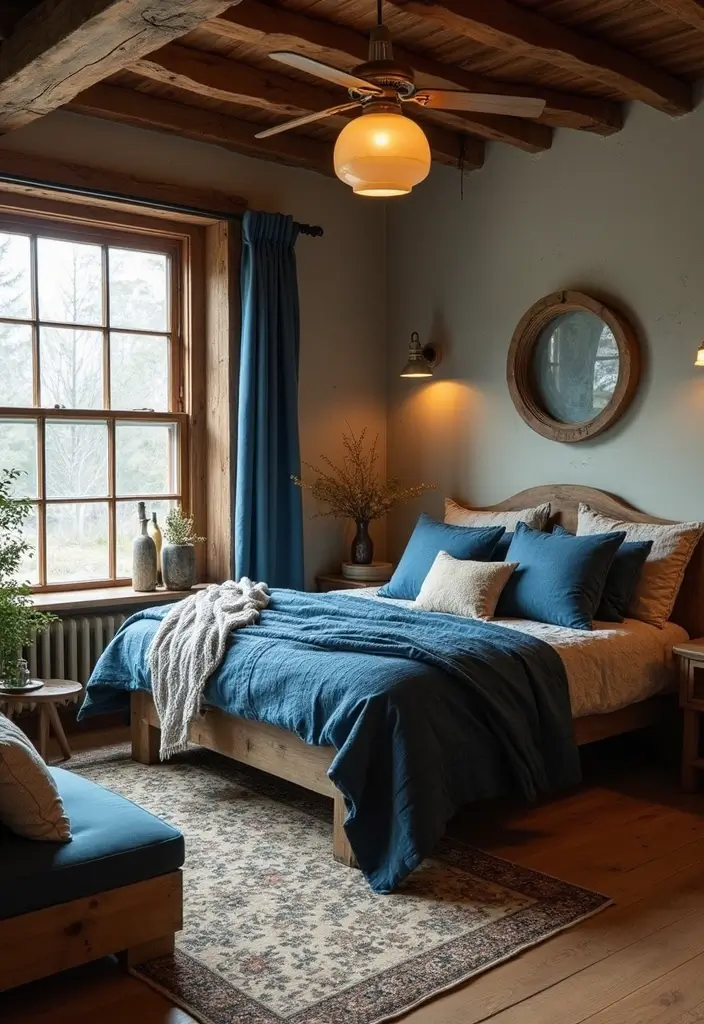 30 Blue and Black Bedroom Ideas That Mix Cool and Confidence - 22. Rustic Charm