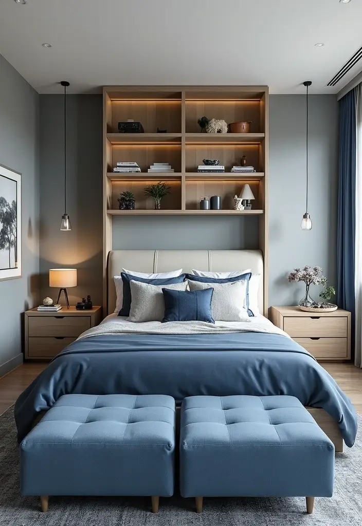 30 Blue and Black Bedroom Ideas That Mix Cool and Confidence - 23. Smart Storage Solutions