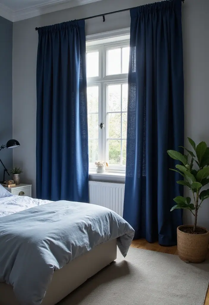 30 Blue and Black Bedroom Ideas That Mix Cool and Confidence - 26. Black-Out Curtains