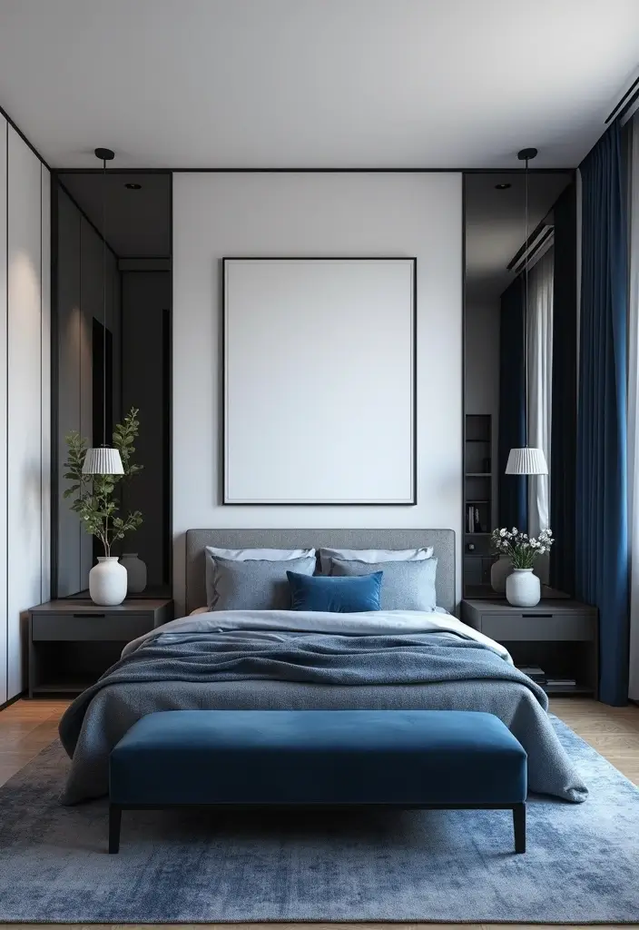 30 Blue and Black Bedroom Ideas That Mix Cool and Confidence - 30. Balancing Minimalism and Elegance