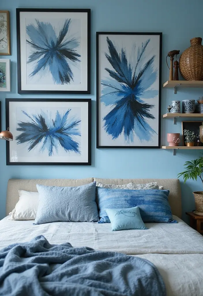 30 Blue and Black Bedroom Ideas That Mix Cool and Confidence - 5. Artistic Expression