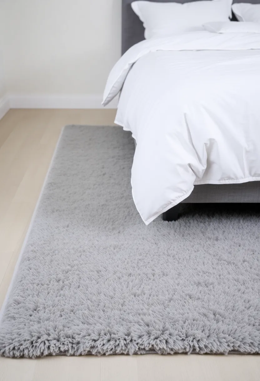 30 Grey Bedroom Furniture Ideas That Are Elegant & Timeless - 10. Grey Rugs for Warmth