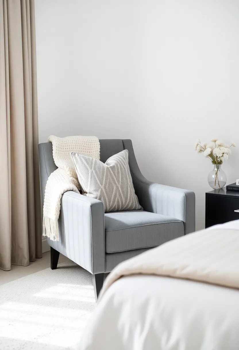 30 Grey Bedroom Furniture Ideas That Are Elegant & Timeless - 13. Grey Accent Chair