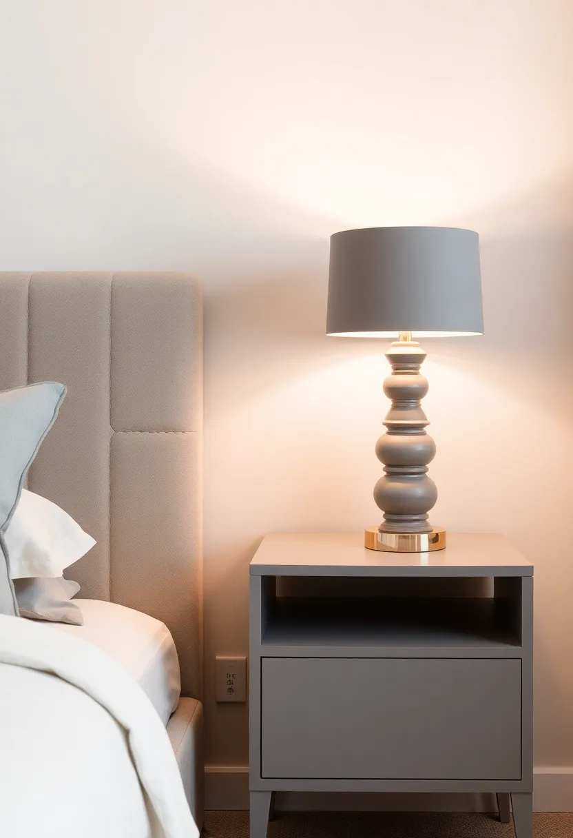 30 Grey Bedroom Furniture Ideas That Are Elegant & Timeless - 14. Grey Bedside Lighting