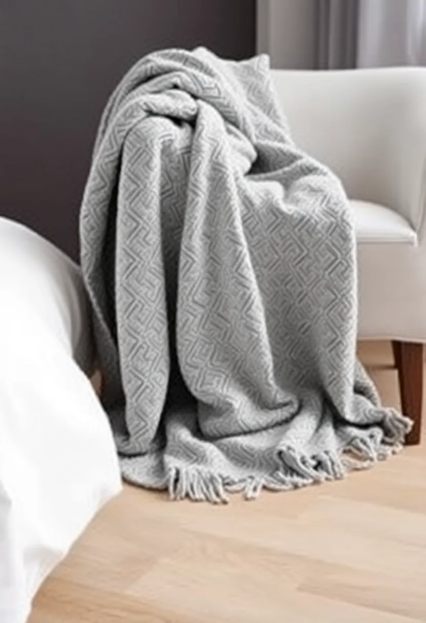 30 Grey Bedroom Furniture Ideas That Are Elegant & Timeless - 16. Grey Accent Blanket