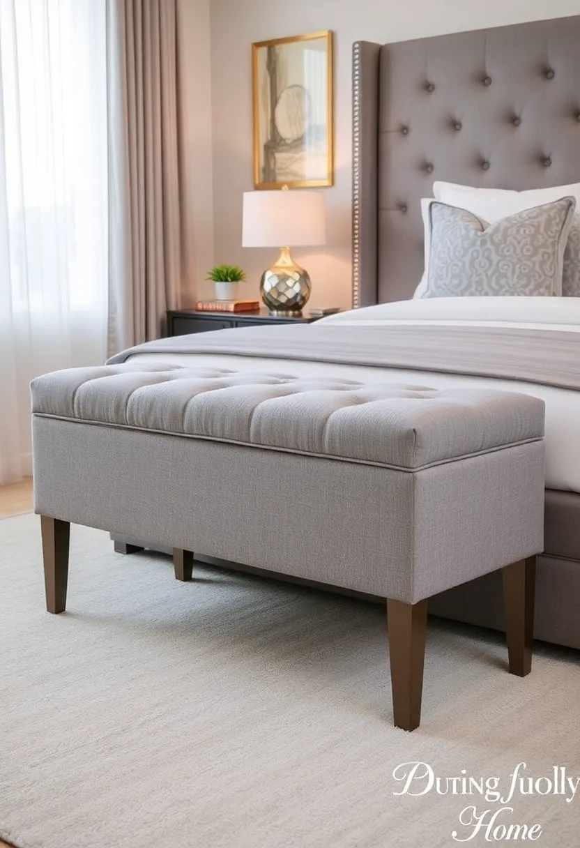 30 Grey Bedroom Furniture Ideas That Are Elegant & Timeless - 22. Grey Upholstered Bed Bench