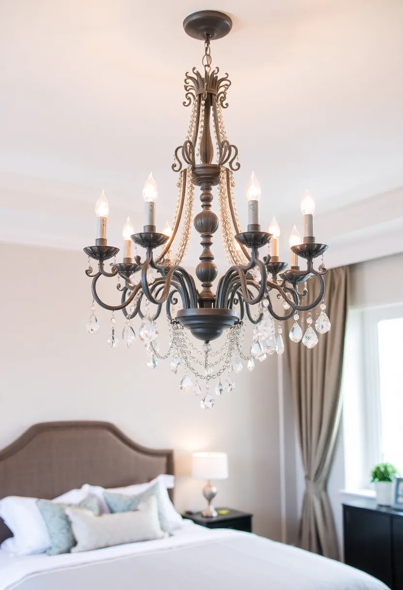 30 Grey Bedroom Furniture Ideas That Are Elegant & Timeless - 24. Elegant Grey Chandeliers