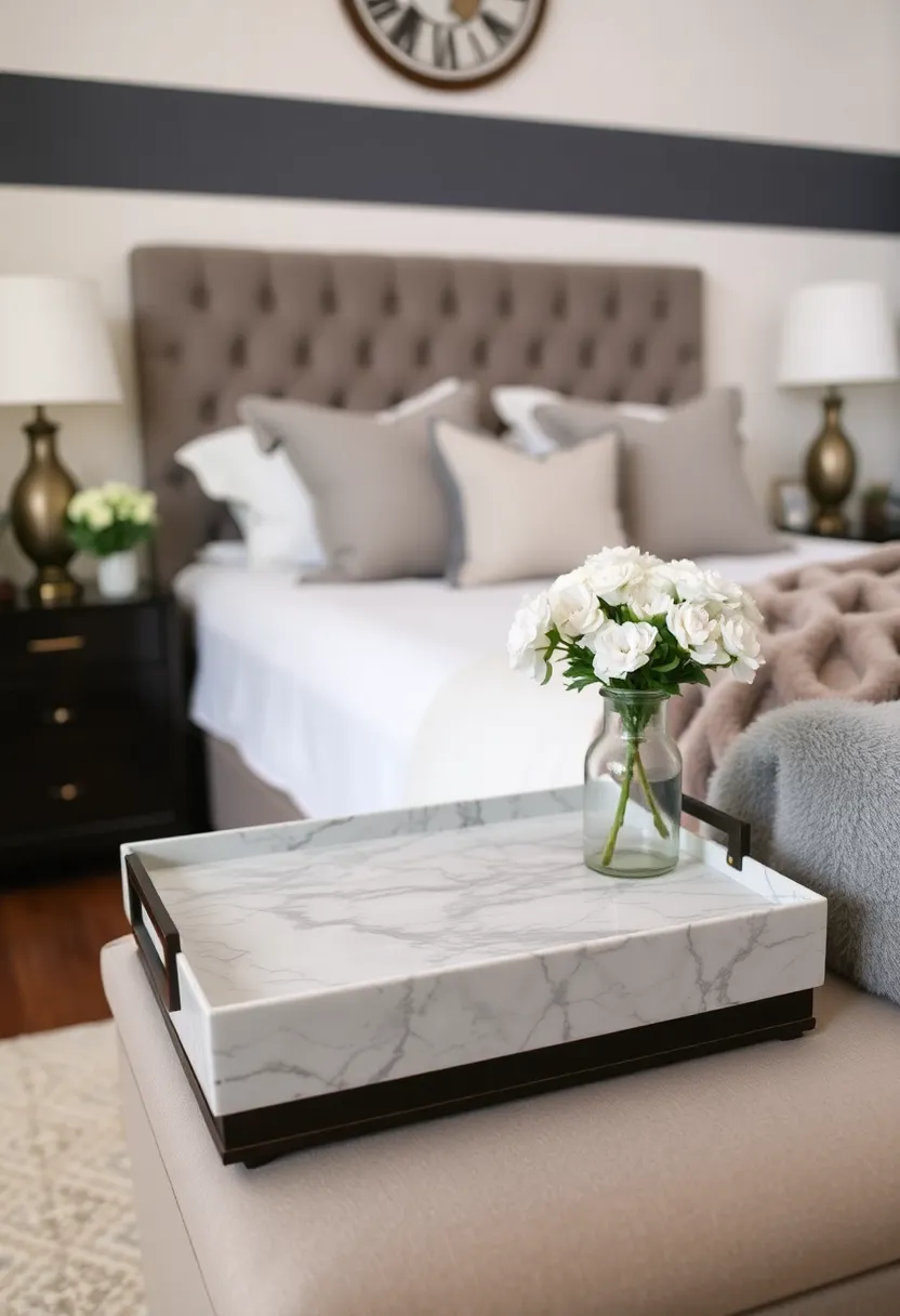 30 Grey Bedroom Furniture Ideas That Are Elegant & Timeless - 27. Grey Marble Accents