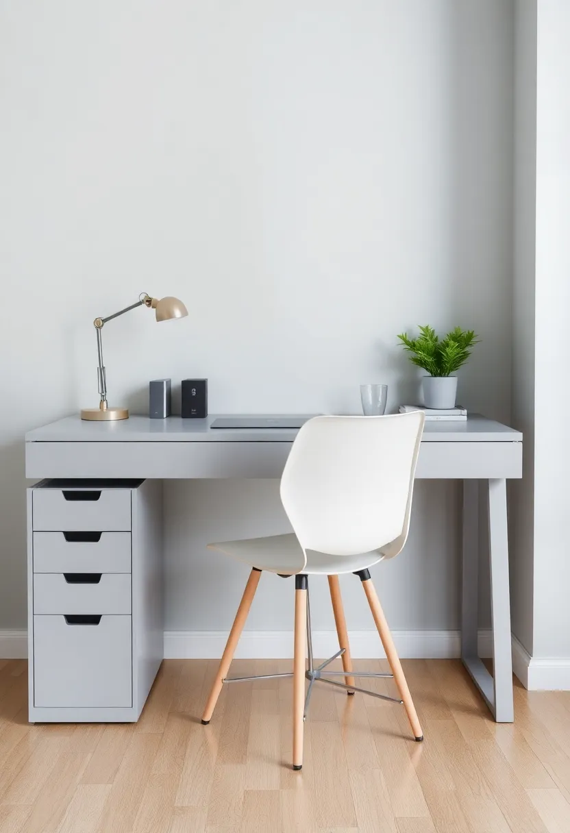 30 Grey Bedroom Furniture Ideas That Are Elegant & Timeless - 5. Minimalist Grey Desk