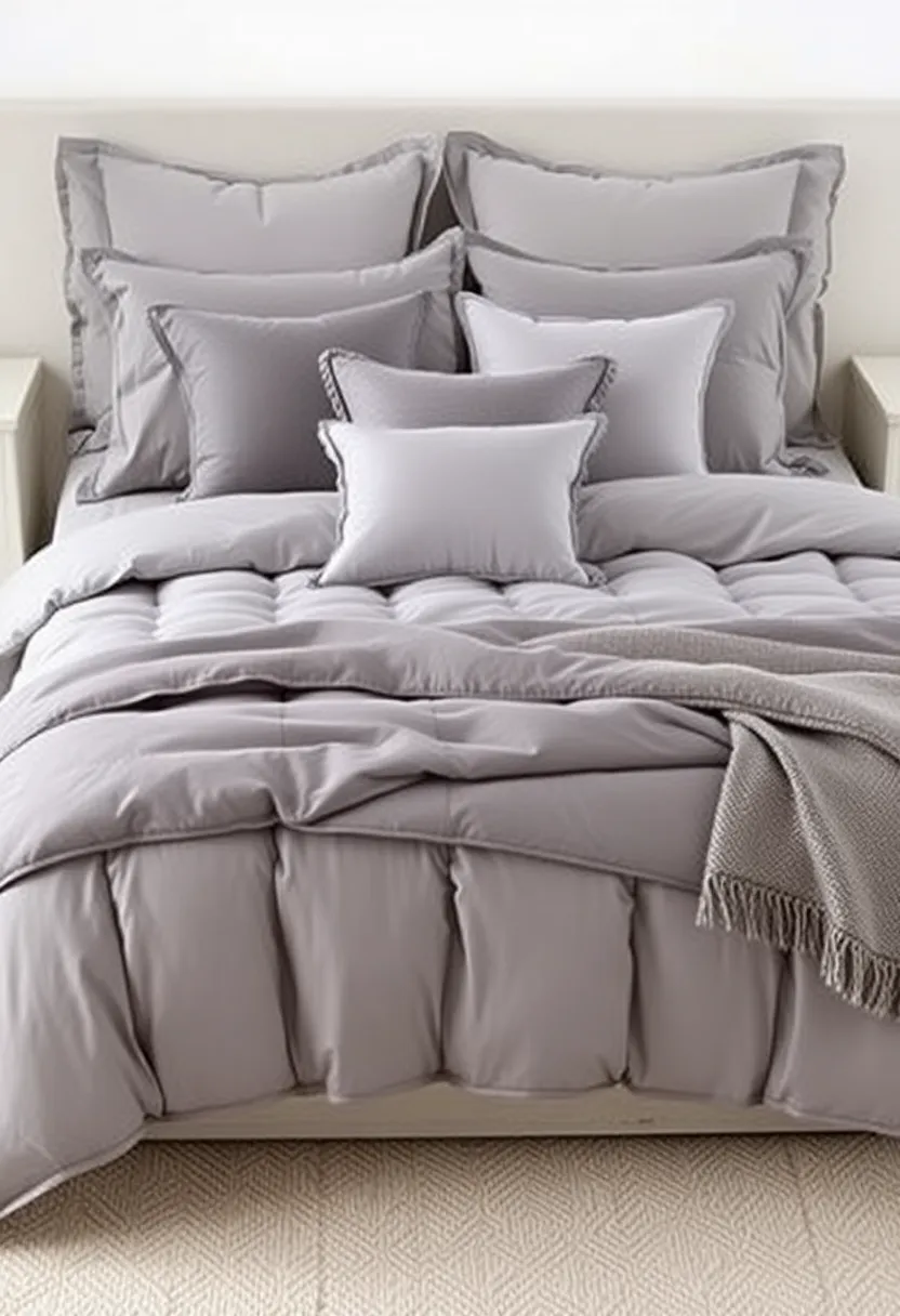 30 Grey Bedroom Furniture Ideas That Are Elegant & Timeless - 9. Grey Bedding Sets