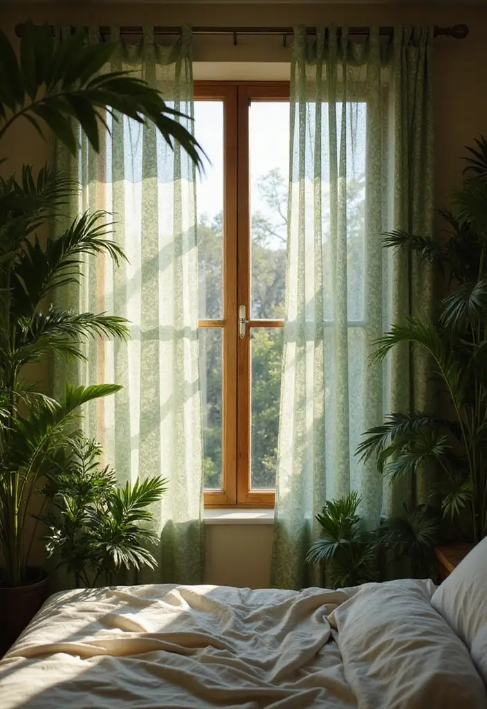 30 Jungle Bedroom Ideas for Adults That Bring Nature Indoors - 15. Nature-Inspired Curtains