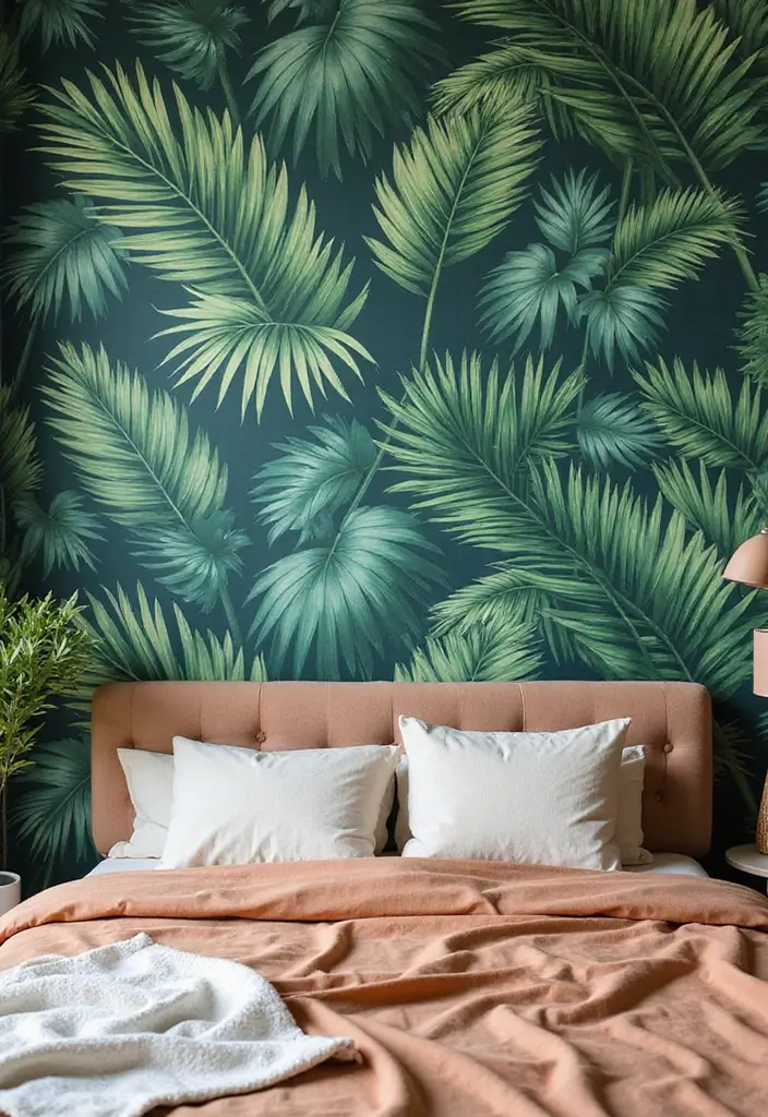 30 Jungle Bedroom Ideas for Adults That Bring Nature Indoors - 2. Bold Tropical Wallpapers