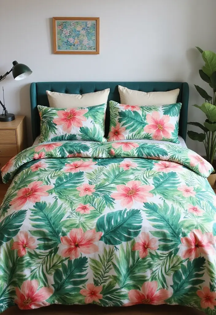 30 Jungle Bedroom Ideas for Adults That Bring Nature Indoors - 20. Tropical-Themed Bedding Sets