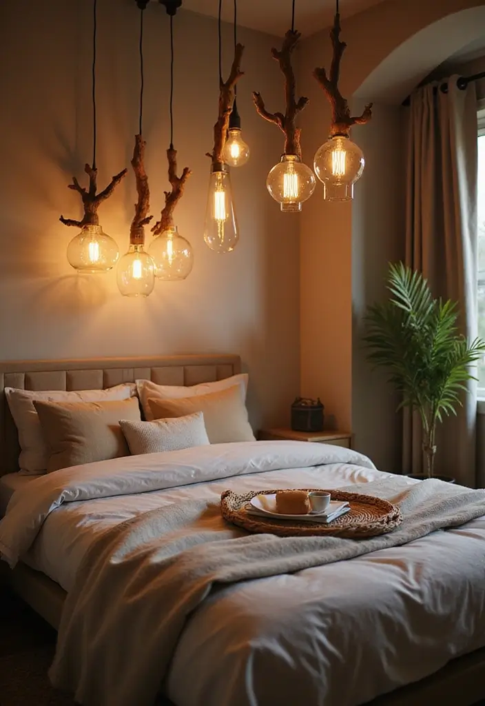 30 Jungle Bedroom Ideas for Adults That Bring Nature Indoors - 9. Elegant Lighting Fixtures