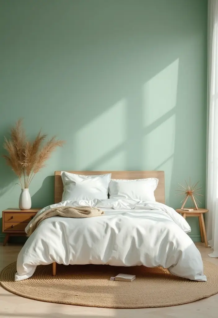 30 Light Green Bedroom Ideas That Add Soft Natural Vibes - 1. Calming Mint Oasis