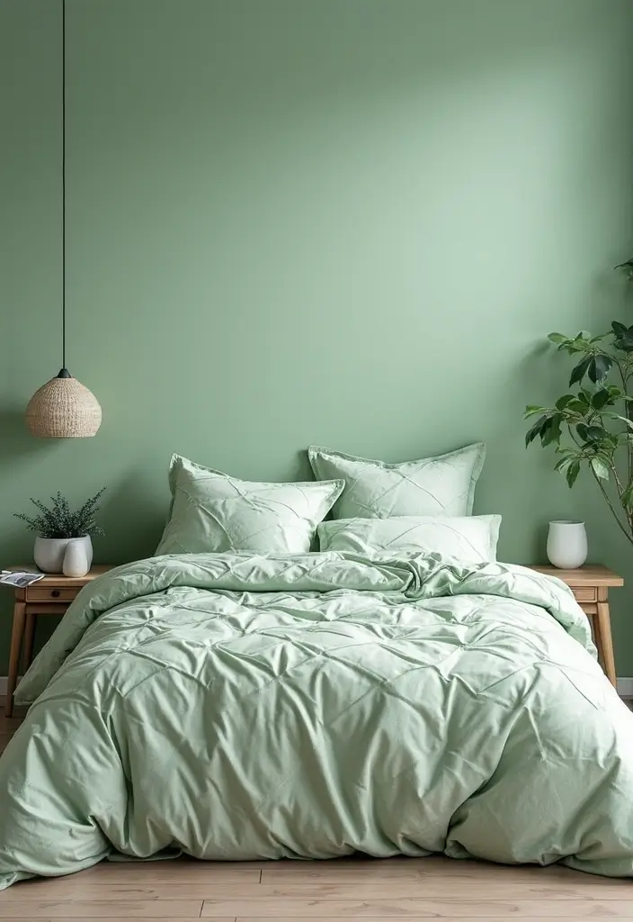 30 Light Green Bedroom Ideas That Add Soft Natural Vibes - 10. Geometric Patterns