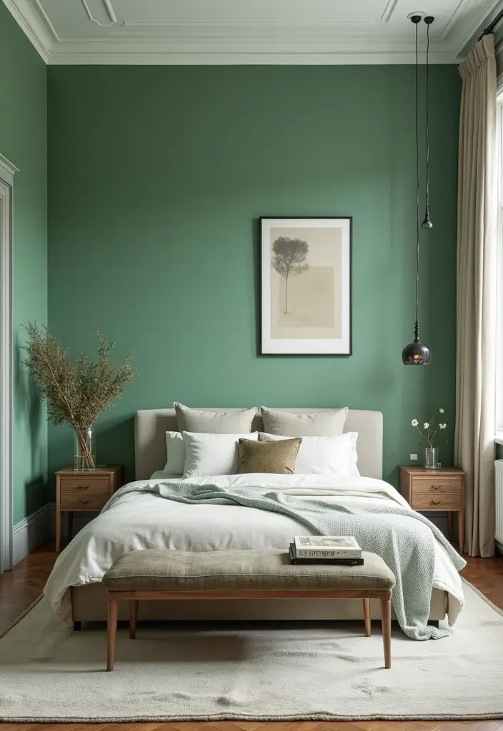 30 Light Green Bedroom Ideas That Add Soft Natural Vibes - 12. Light Green Accent Wall