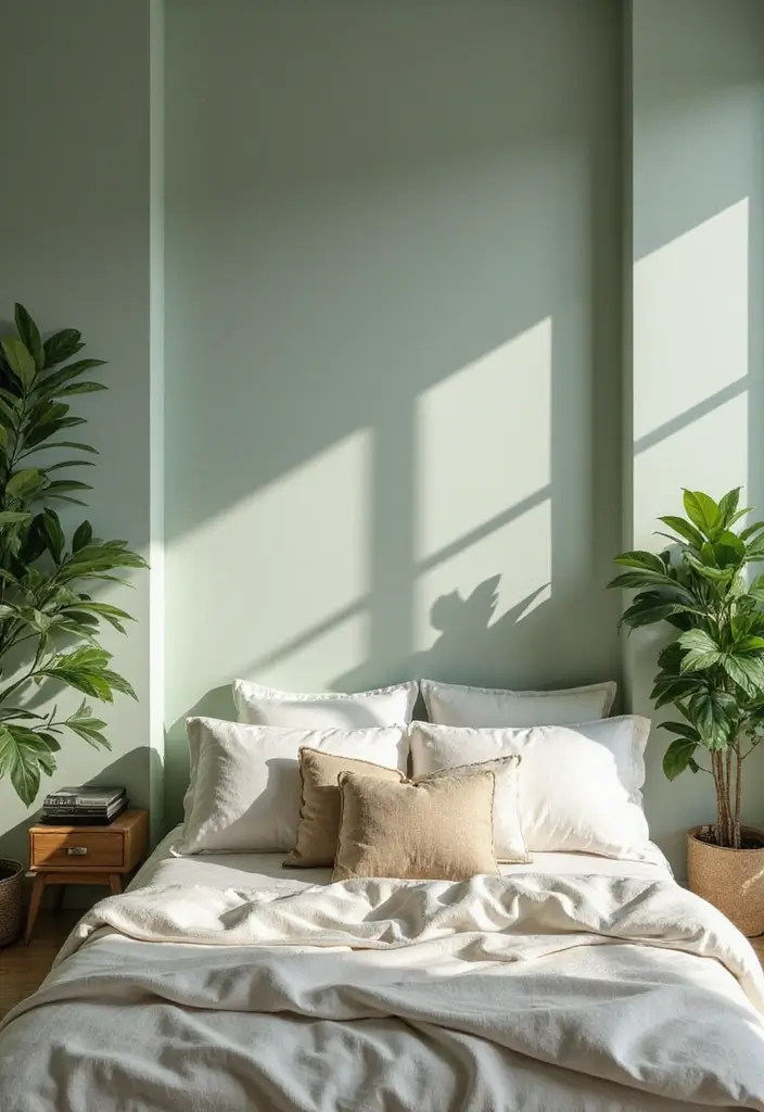 30 Light Green Bedroom Ideas That Add Soft Natural Vibes - 2. Soft Sage Sanctuary