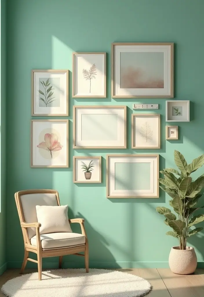 30 Light Green Bedroom Ideas That Add Soft Natural Vibes - 28. Soft Green Gallery Wall