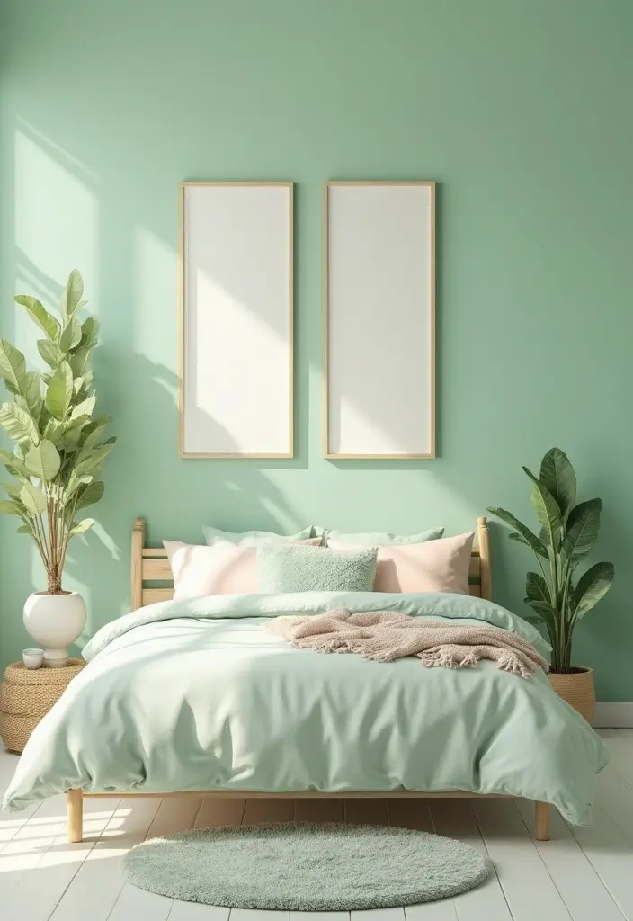 30 Light Green Bedroom Ideas That Add Soft Natural Vibes - 7. Pastel Accessories
