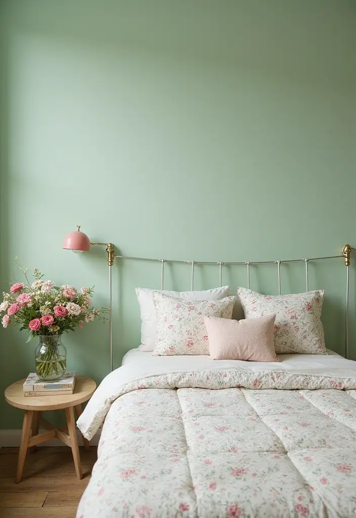 30 Light Green Bedroom Ideas That Add Soft Natural Vibes - 9. Floral Patterns