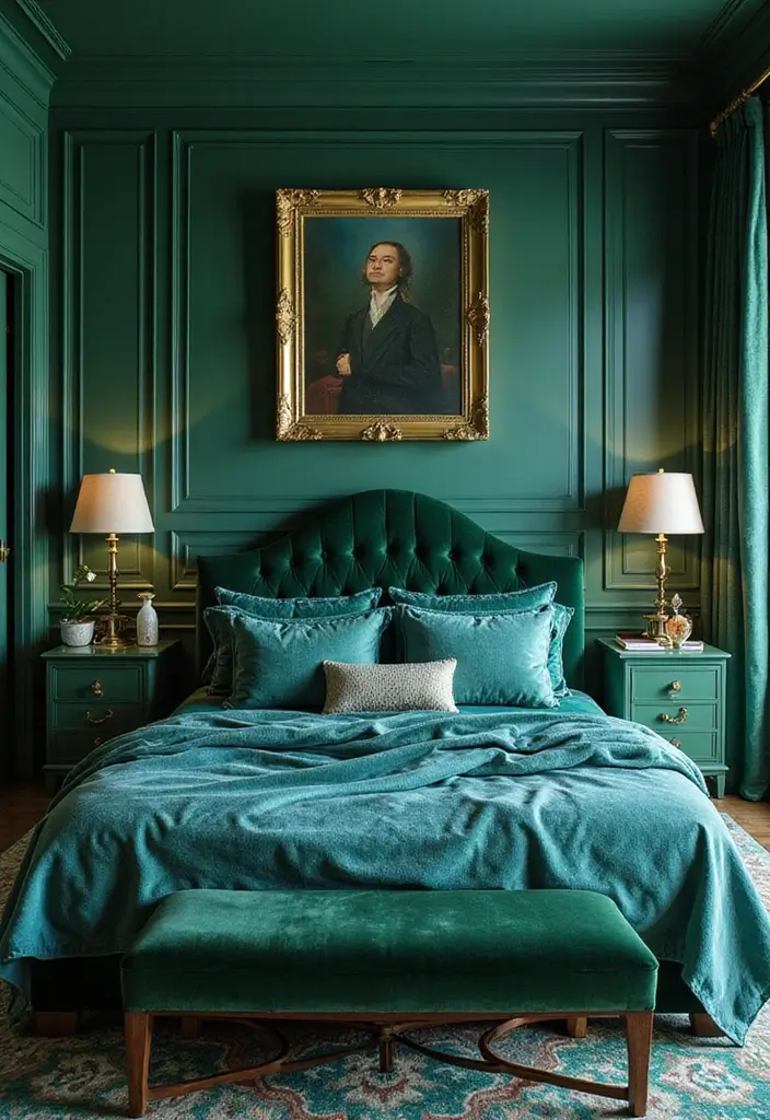 30 Luxury Bedroom Design Ideas That Exude Elegance & Class - 2. Jewel Tones for Cozy Glam