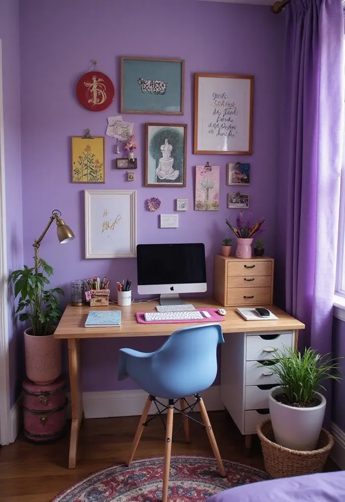 30 Purple Bedroom Ideas for Teens That Look Trendy & Vibrant - 11. Creative Corner