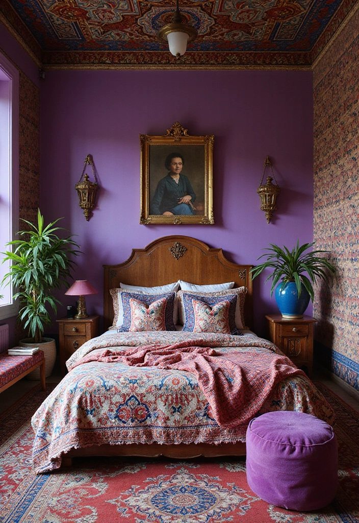 30 Purple Bedroom Ideas for Teens That Look Trendy & Vibrant - 27. Colorful Heritage