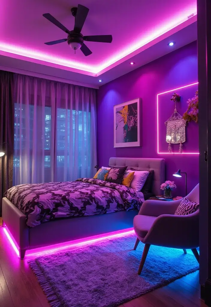 30 Purple Bedroom Ideas for Teens That Look Trendy & Vibrant - 3. Neon Purple Pop