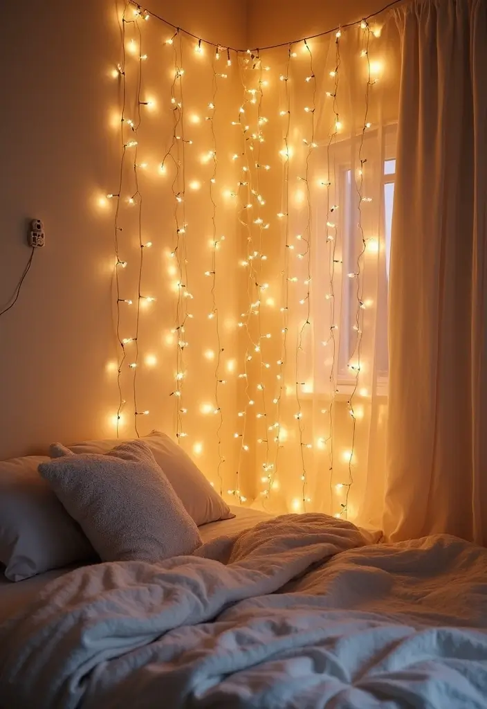 30 Room Divider Ideas for Kids Bedroom That Create Cozy Spaces - 10. String Light Curtain