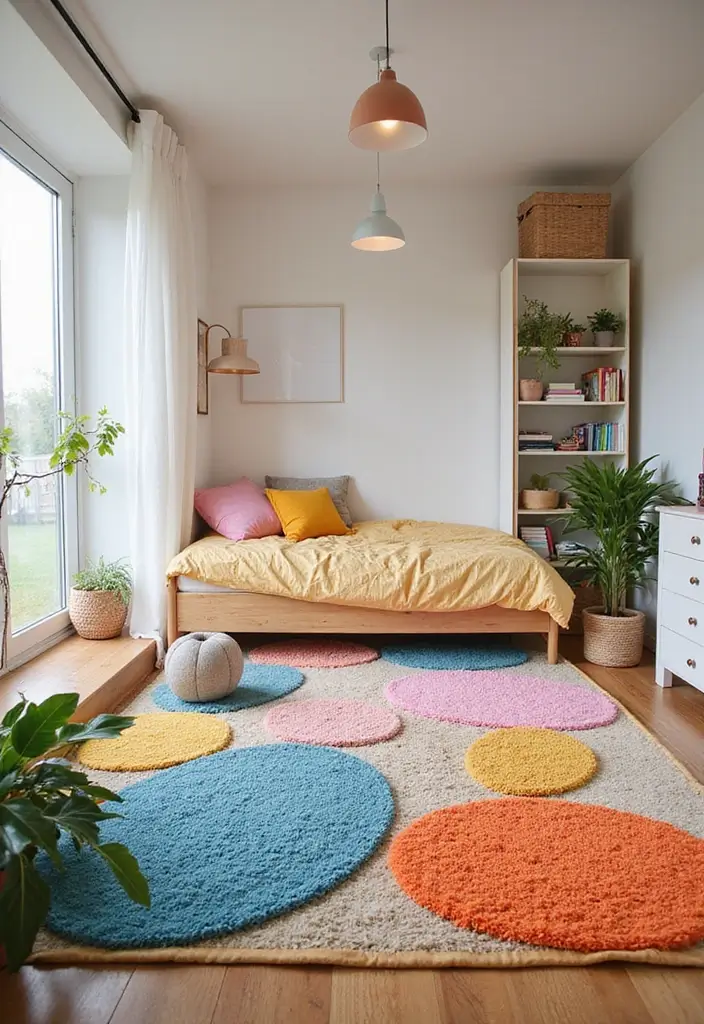 30 Room Divider Ideas for Kids Bedroom That Create Cozy Spaces - 25. Colorful Rugs as Dividers