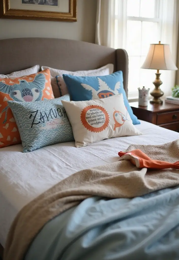 30 Teen Boys Shared Bedroom Ideas That Are Functional and Cool - 26. Personalized Pillows