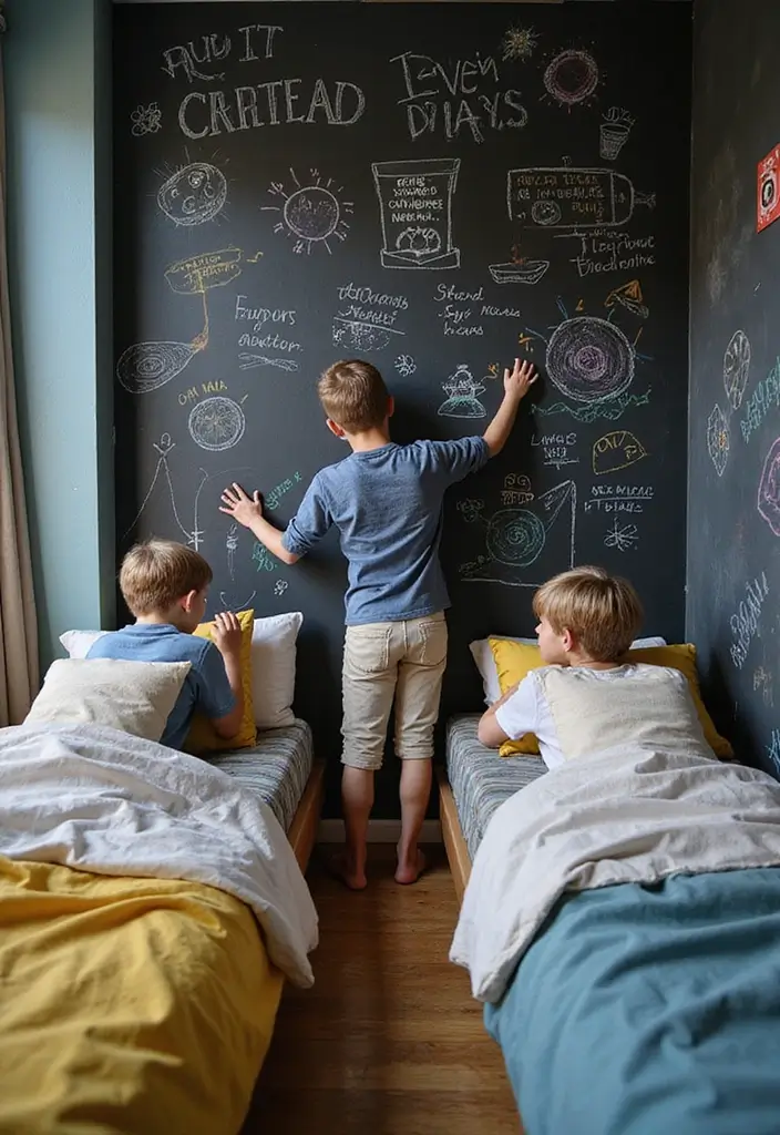 30 Teen Boys Shared Bedroom Ideas That Are Functional and Cool - 27. Chalkboard Wall