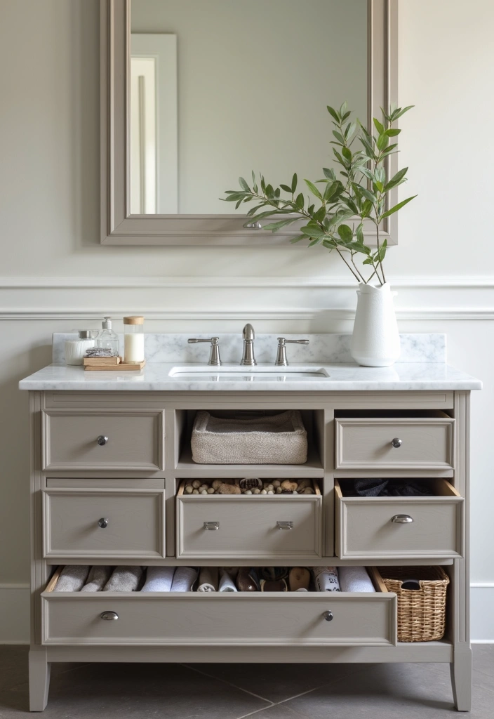 30 Vanity Wall Ideas Bedroom That Feel Trendy & Functional - 16. Efficient Use of Drawers