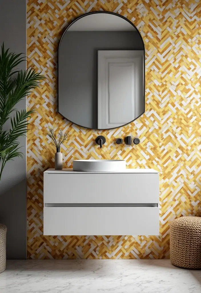 30 Vanity Wall Ideas Bedroom That Feel Trendy & Functional - 28. Bold Wallpaper