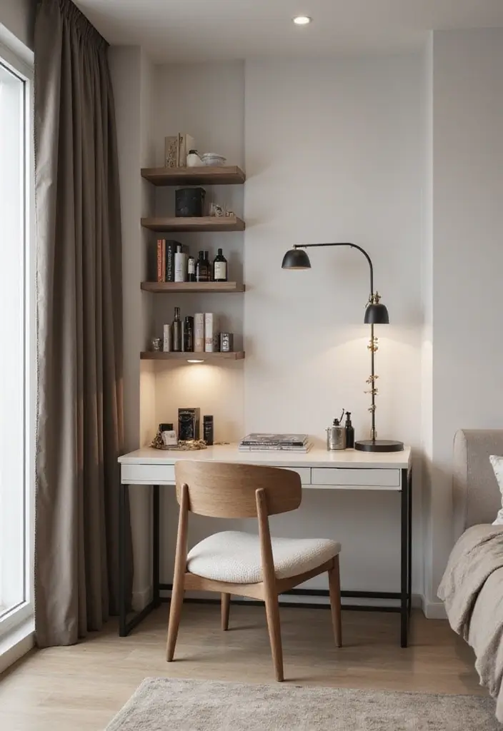 30 Vanity Wall Ideas Bedroom That Feel Trendy & Functional - 3. Chic Corner Setup