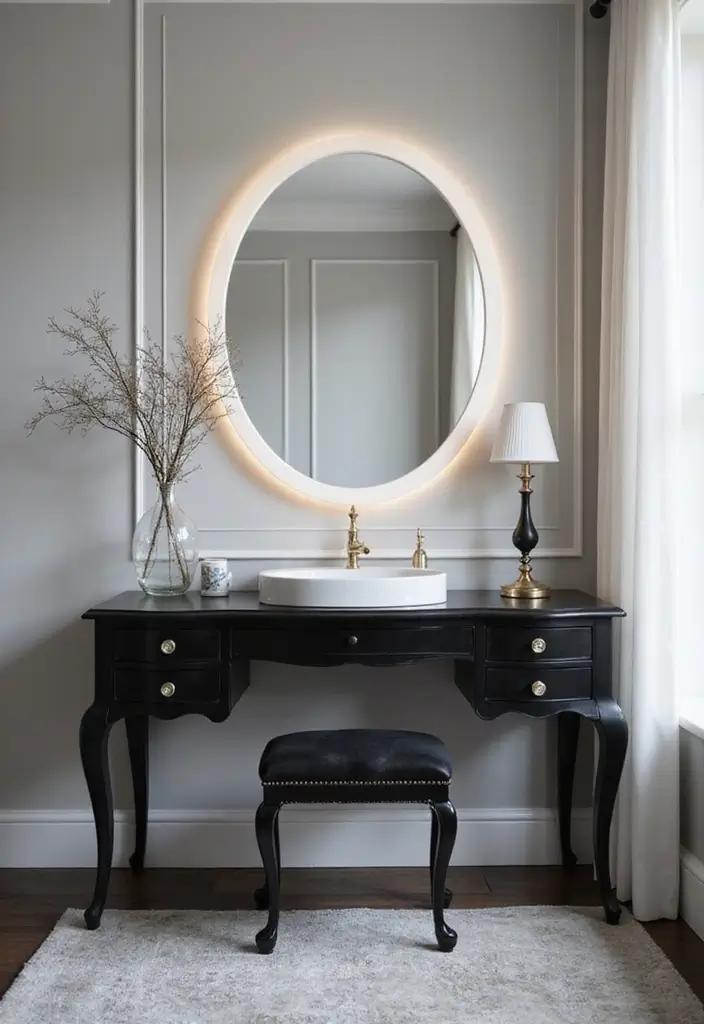 30 Vanity Wall Ideas Bedroom That Feel Trendy & Functional - 30. Timeless Black and White
