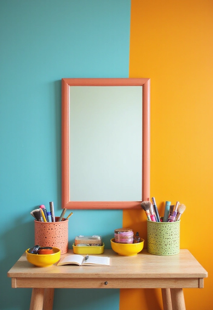 30 Vanity Wall Ideas Bedroom That Feel Trendy & Functional - 8. Colorful Statement