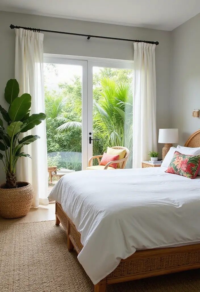 30 White Comforter Bedroom Ideas with Color That Feel Fresh & Inviting - 12. Tropical Escape
